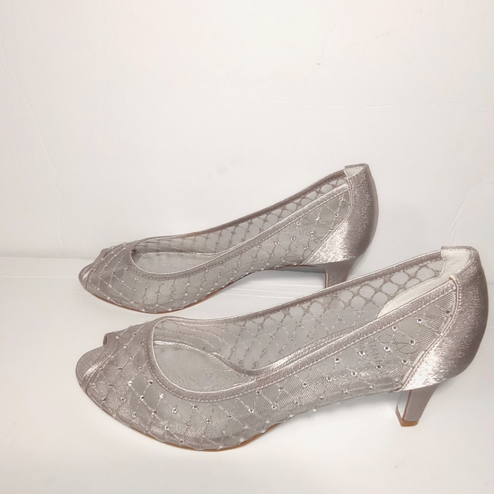 Adrianna Papell Jamie Evening Pumps Silver Rhinestone Women's Shoes Size 8.5 - Picture 13 of 14